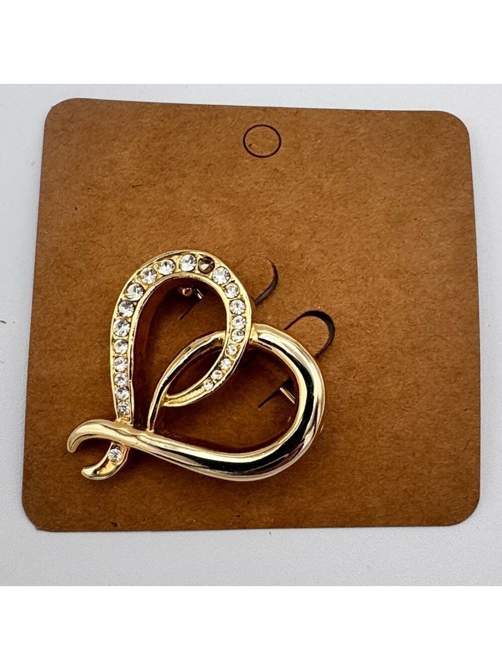 Gold Tone Rhinestone Heart Brooch 1.5”
